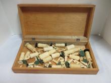 Possible Hand Carved Camel Bone Chess Pieces in Wood Box.