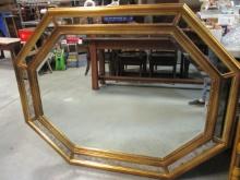 Large Decorative Beveled Mirror Gold Framed. Wood Back.