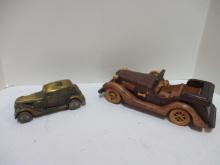 Vintage Wood Carved Car and Great American Federal Metal Car Bank.
