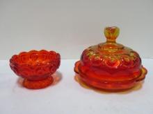 Mid Century Moon and Stars Amberina Candy Dish with Lid (Lid Broke) and Small Footed Dish.