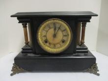 Wood Mantle Clock with Columns and Metal Feet. No Key.