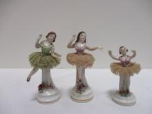 Three Vintage Porcelain Ballerina Figurines. Stamped Japan Red.
