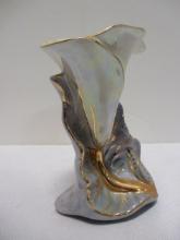 Vintage Lustrous Finish Calla Lily Vase with Pale Blue Iridescent Colors.