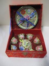Vintage Miniature Tea Set with Teapot, Six Cups and Serving Tray in Box.