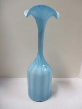 Tall Art Glass Blue Blown Glass Vase with Tulip Shaped Top.