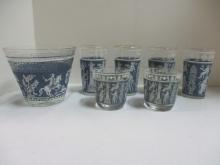 Hellenic/Grecian Ice Bucket and Glasses. Small Glasses Shows Wear.