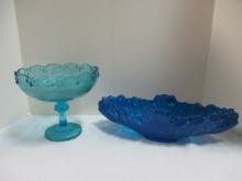 Blue Jeanette Bowl.  Some Spots Worn and Light Blue Fruit Bowl/Compote.