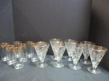 Vintage Six Libbey Royal Fern Glasses and Eight Highball Glasses with Gold Rim.