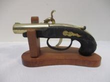 Vintage Flintlock Novelty Pistol Lighter on Stand.
