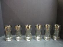 Six Mid-Century Modern Barware Glasses with Silver Overlay.