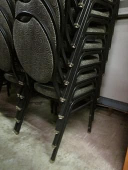 20 Virco Black Metal Stacking Chairs with Black/Grey Swirl Design Upholstery