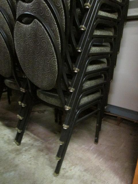 20 Virco Black Metal Stacking Chairs with Black/Grey Swirl Design Upholstery