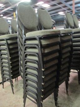 20 Virco Black Metal Stacking Chairs with Black/Grey Swirl Design Upholstery