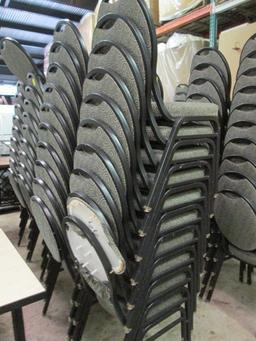 20 Virco Black Metal Stacking Chairs with Black/Grey Swirl Design Upholstery