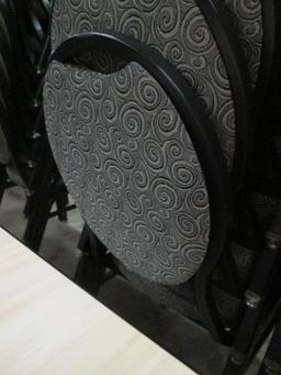 20 Virco Black Metal Stacking Chairs with Black/Grey Swirl Design Upholstery