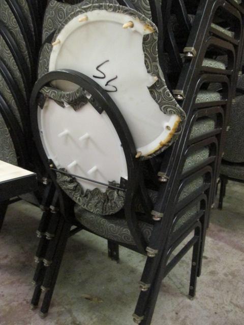 20 Virco Black Metal Stacking Chairs with Black/Grey Swirl Design Upholstery