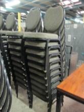 20 Virco Black Metal Stacking Chairs with Black/Grey Swirl Design Upholstery