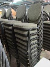 20 Virco Black Metal Stacking Chairs with Black/Grey Swirl Design Upholstery