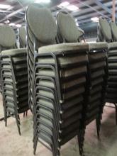 20 Virco Black Metal Stacking Chairs with Black/Grey Swirl Design Upholstery