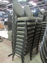 20 Virco Black Metal Stacking Chairs with Black/Grey Swirl Design Upholstery
