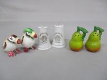 3 Sets Salt & Pepper Shakers Puffins, Pears, San Francisco Souvenir