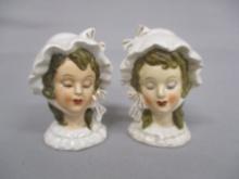 Vintage Lady Head Salt & Pepper Shakers 3"
