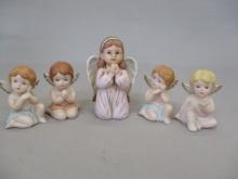 5 Angel Figurines By Homco