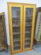 All Wood Double Glass Doors Cabinet w/6 Shelves