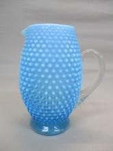 Fenton Blue Opalescent Hobnail Pitcher 8 1/2"