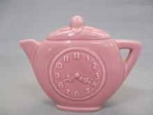 1950's Ceramic Pink "Time for Tea" Teapot Clock Wall Pocket