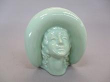 Green Ceramic Lady Head Vase/Wall Pocket