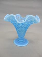 Fenton Blue Opalescent Hobnail Vase Ruffled Edge