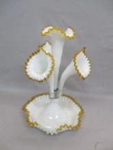 1940's Fenton Milk Glass Gold Crest 4 Horn Epergne
