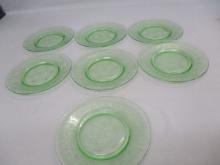 7 Green Depression Glass  "Florentine" Pattern  6" Plates