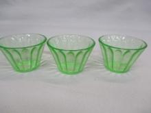 3 Green Depression Glass  Custard Bowls 2"