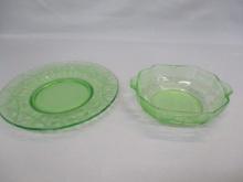 Green Depression Glass Bowl & Salad Plate