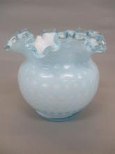 Fenton Blue Overlay Bubble Optic Rose Bowl Vase