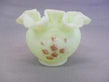 Fenton Custard Satin Ruffled Edge Vase