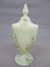 Fenton Custard Satin Covered Candy Dish  Signed