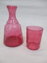 Fenton Cranberry Thumbprint 7 1/2" Carafe w/ 4" Glass