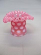Fenton Cranberry Opalescent Coin Dot Top Hat Vase 3"
