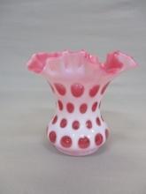 Fenton Cranberry Opalescent Coin Dot Crimped Vase