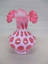 Fenton Cranberry Opalescent Coin Dot Crimped Vase