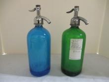 Green and Blue 26 oz. Glass Seltzer Bottles.