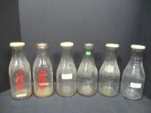 Six Vintage Milk Bottles with Lid, Edgewood, 3 Cent Deposit Bottles.