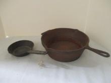 Vintage Cast Iron Dutch Oven with Rust and Small  Pouring Skillet.