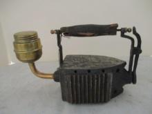 Antique Vintage Water Gas Sad Iron with Wood Handle.