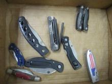 Six Knives, Multi Tool and Folding Allen Wrench Hex Key Set.
