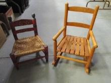 Two Vintage Childs Rocker and Chair.
