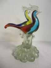 Vintage Murano Pair of Colorful Art Glass Birds.